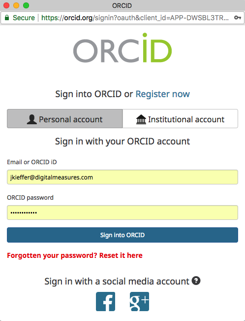 Register or sign in via ORCID